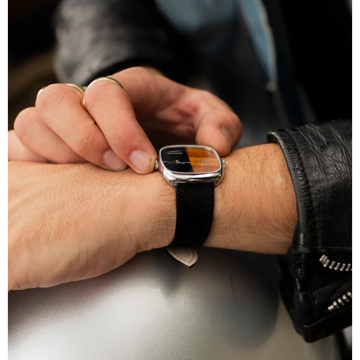 DENNISON ALD Dual Time Tiger Eye & Marble In Steel