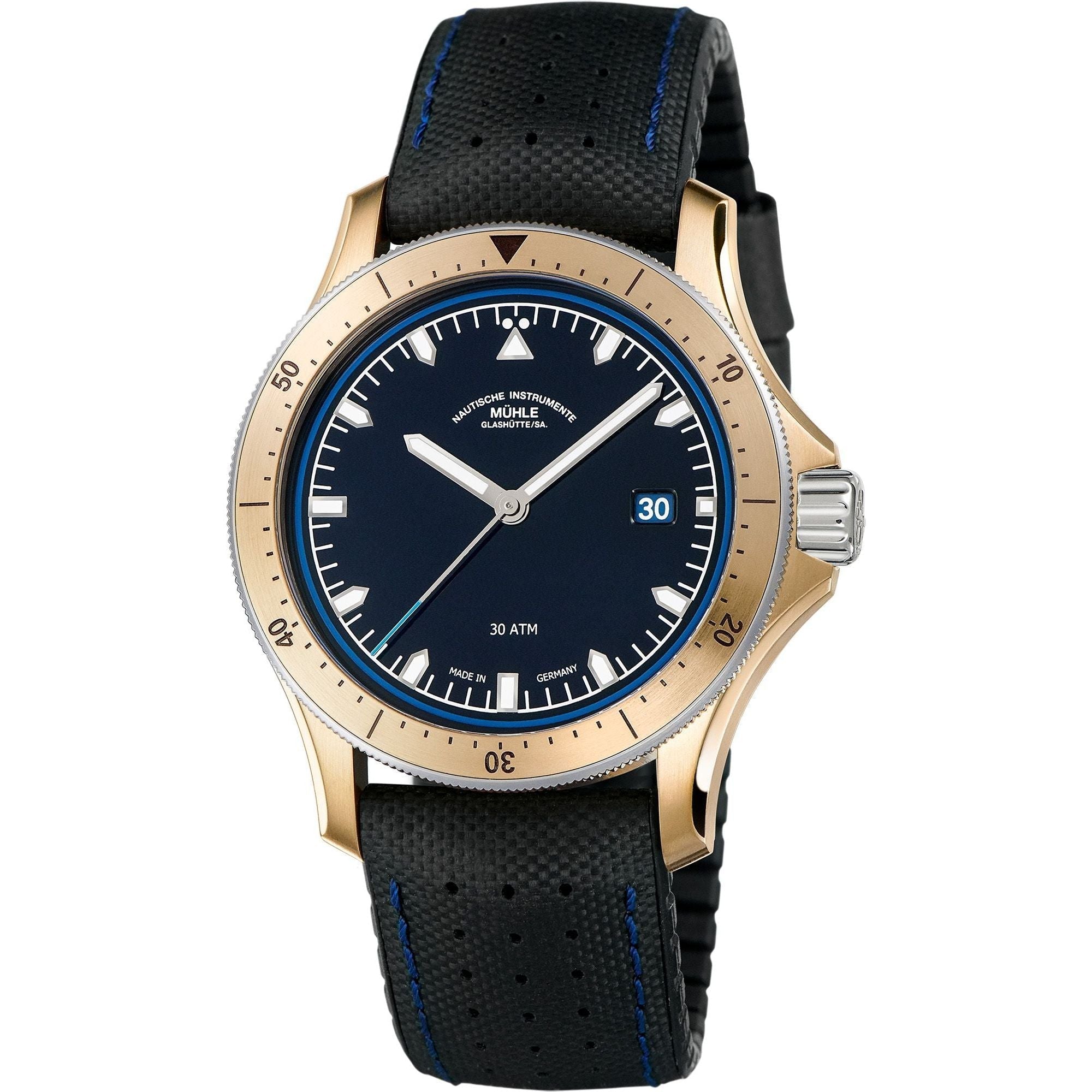 Mühle Glashütte Sportivo Big Date -レザーストラップ｜30気圧防水