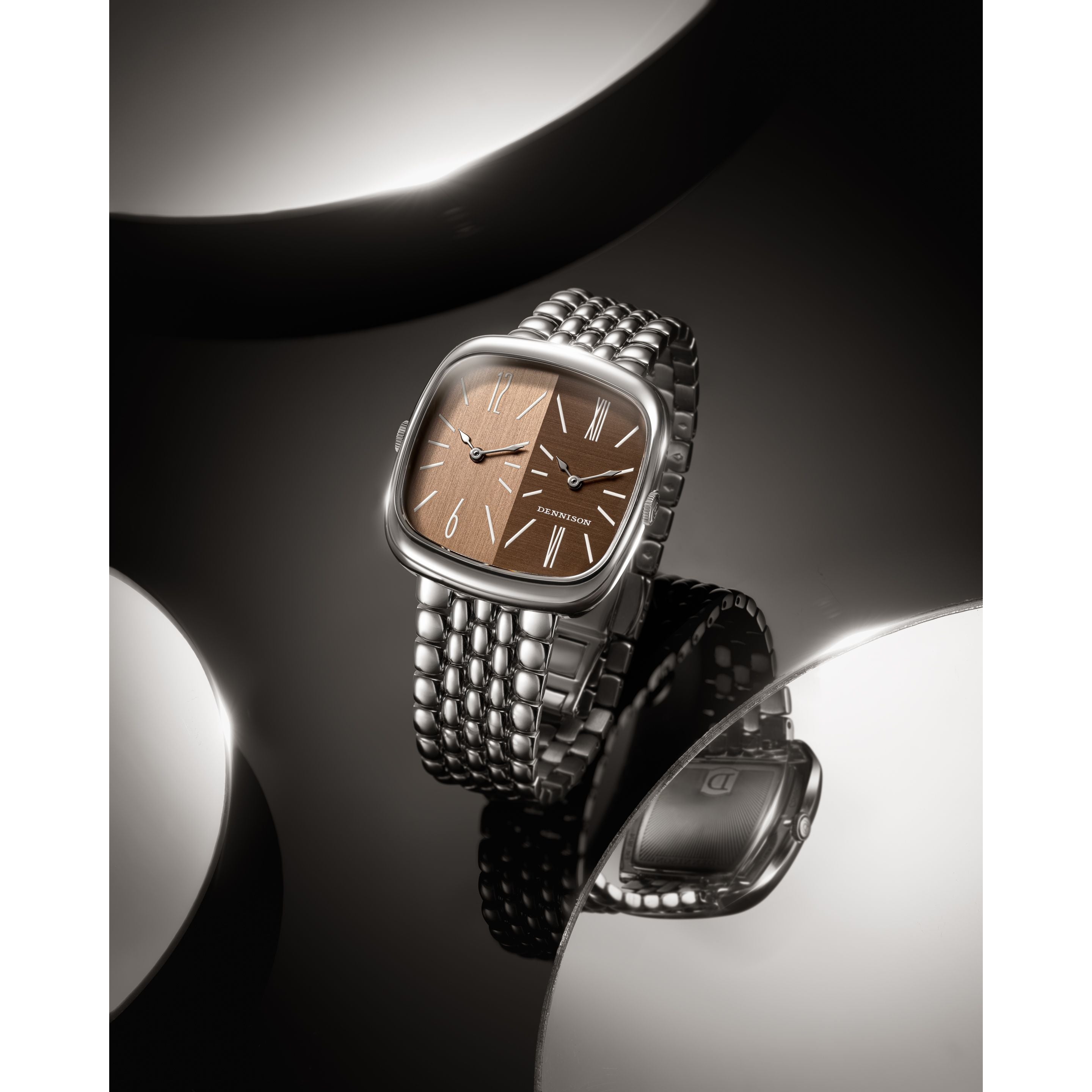 DENNISON ALD Dual Time Cadran « SHADES » - Marron / bracelet métallique
